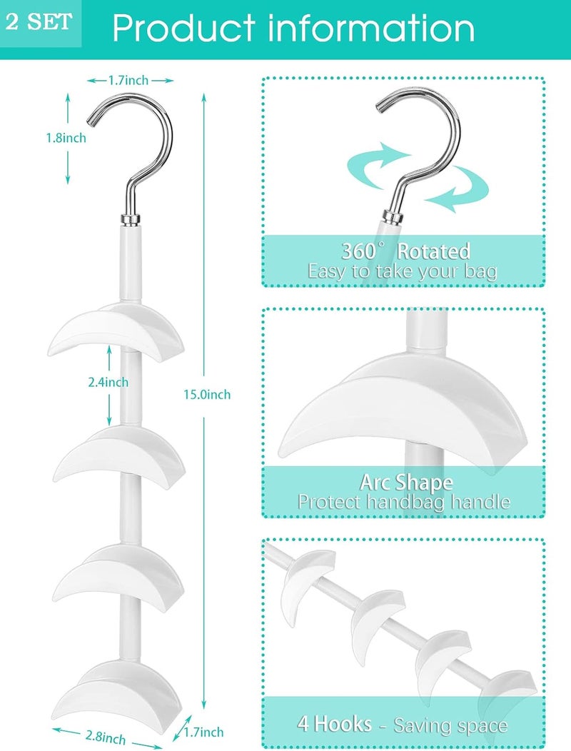 CINPIUK Purse Hanger for Closet - Rotating Handbag Hanging Hook Bag Storage Space Saver with 4 Hooks, Hanging Organizer for Scarf Handbag Belt, 2 PCS - Image 4